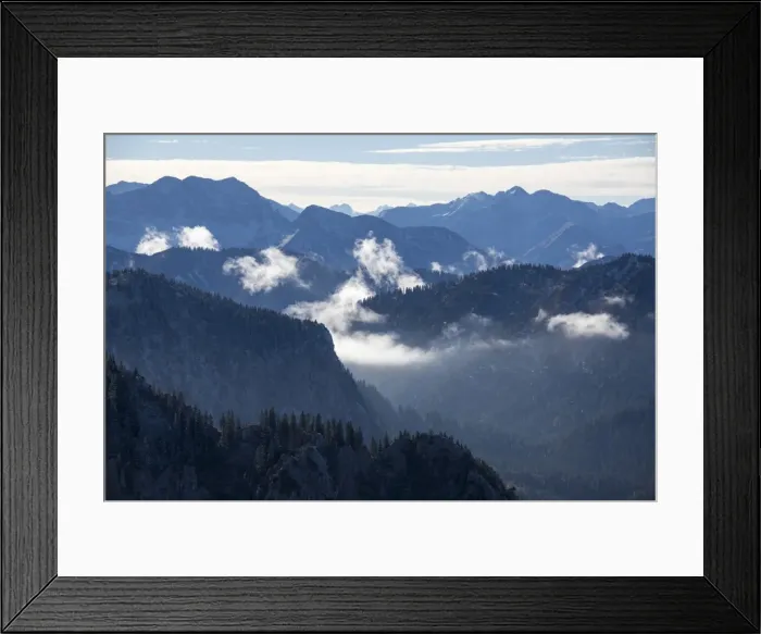 Framed Print : Mist of autumn on the high peaks surrounded by woods, Fussen, Bavaria, Germany, Europe Framed Print : Mist of autumn on the high peaks surrounded by woods, Fussen, Bavaria, Germany, Europe