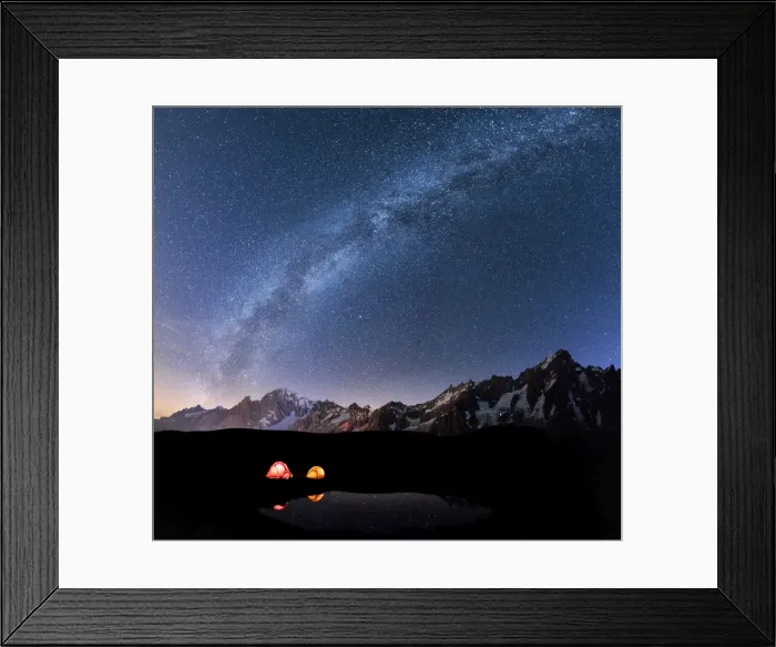 Framed Print : Panorama of Mont Blanc, Mont De La Saxe and Grand Jorasses under the starry sky, Graian Alps Framed Print : Panorama of Mont Blanc, Mont De La Saxe and Grand Jorasses under the starry sky, Graian Alps