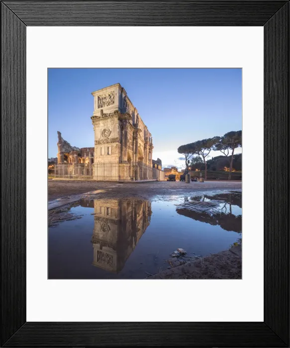 Framed Print : The historical Arch of Constantine reflected in a puddle at dusk, Rome, Lazio, Italy Framed Print : The historical Arch of Constantine reflected in a puddle at dusk, Rome, Lazio, Italy