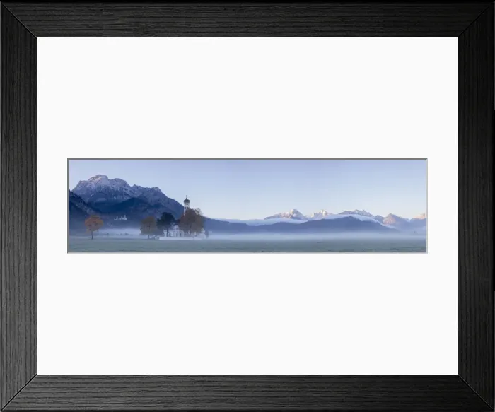 Framed Print : Panorama of St. Coloman Church surrounded by the autumn fog at sunrise, Schwangau Framed Print : Panorama of St. Coloman Church surrounded by the autumn fog at sunrise, Schwangau