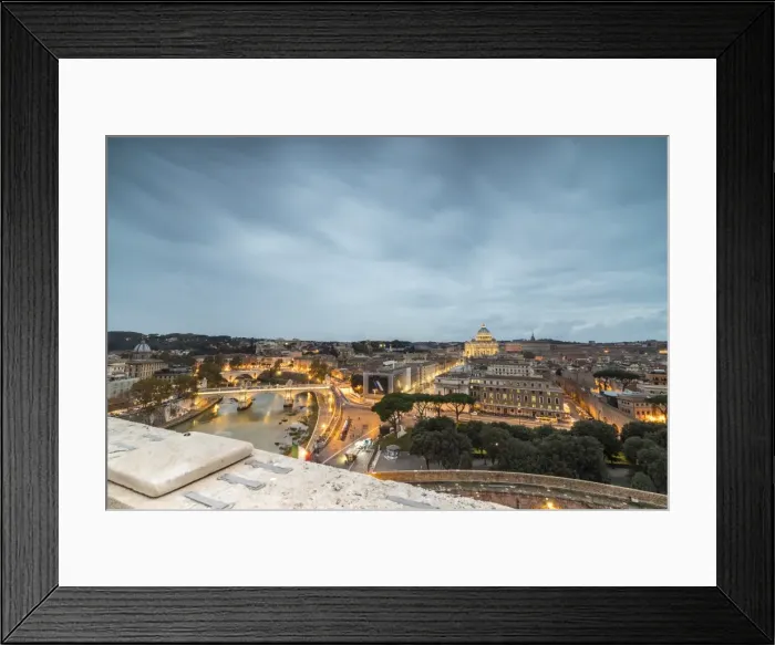 Framed Print : Dusk lights on Lungo Tevere with the Basilica di San Pietro in the background, Rome Framed Print : Dusk lights on Lungo Tevere with the Basilica di San Pietro in the background, Rome