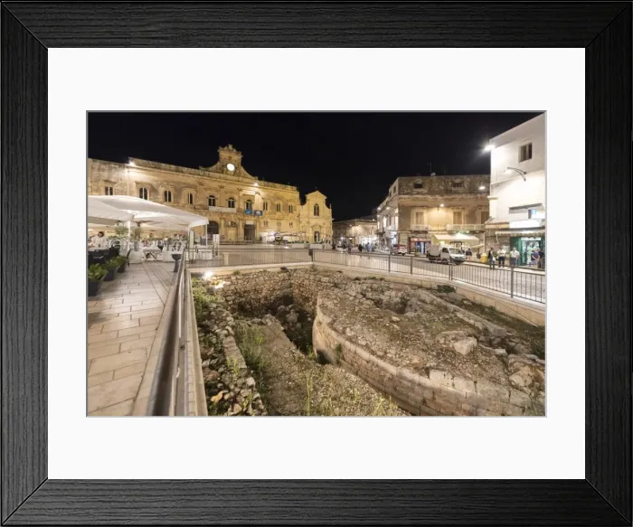 Framed Print : Night view of the Town Hall and ancient ruins in the medieval old town of Ostuni Framed Print : Night view of the Town Hall and ancient ruins in the medieval old town of Ostuni