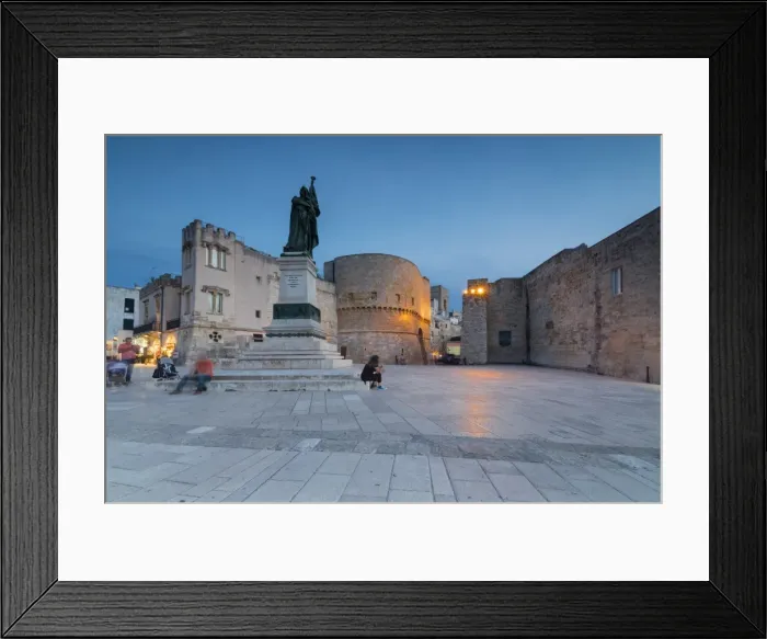Framed Print : Dusk lights on the medieval fortress and squares of the old town, Otranto, Province of Lecce Framed Print : Dusk lights on the medieval fortress and squares of the old town, Otranto, Province of Lecce
