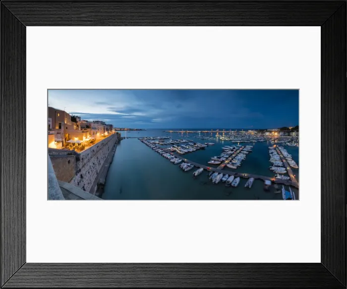 Framed Print : Dusk lights the harbor and the medieval old town of Otranto, Province of Lecce, Apulia Framed Print : Dusk lights the harbor and the medieval old town of Otranto, Province of Lecce, Apulia
