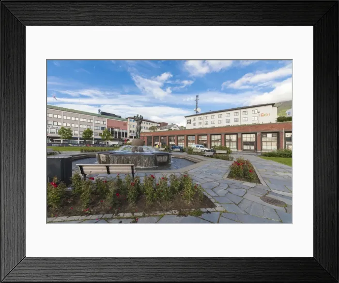 Framed Print : Blue sky frames a statue in the old square of the city center of Narvik, Ofotfjorden Framed Print : Blue sky frames a statue in the old square of the city center of Narvik, Ofotfjorden