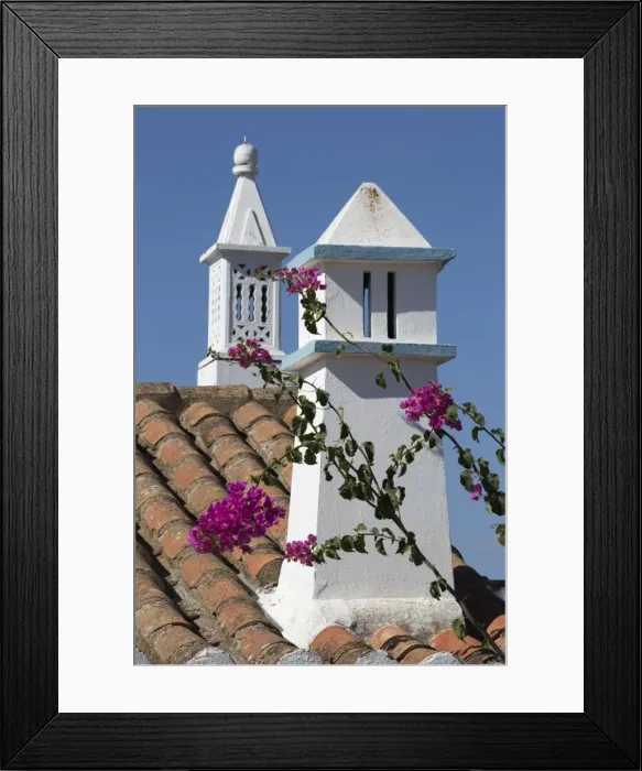 Framed Print : Filigreed chimney pots and Bougainvillea, Algarve, Portugal, Europe Framed Print : Filigreed chimney pots and Bougainvillea, Algarve, Portugal, Europe