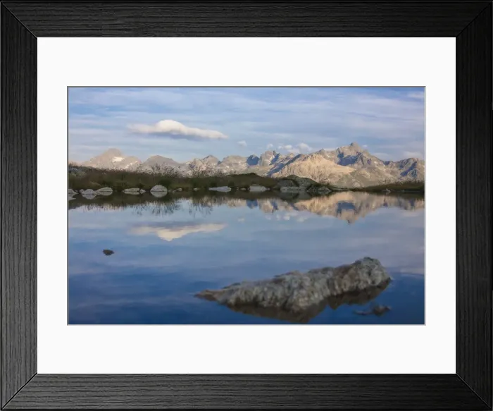 Framed Print : The clear sky is reflected in the blue alpine lake, Muottas Muragl, Samedan, Canton of Graubunden Framed Print : The clear sky is reflected in the blue alpine lake, Muottas Muragl, Samedan, Canton of Graubunden