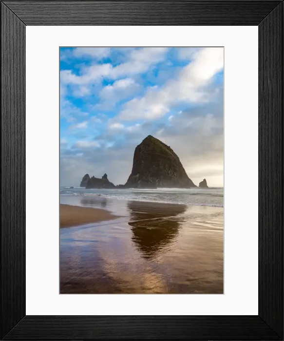 Framed Print : Haystack Rock reflected on the shoreline at Cannon Beach on the Pacific Northwest coast Framed Print : Haystack Rock reflected on the shoreline at Cannon Beach on the Pacific Northwest coast