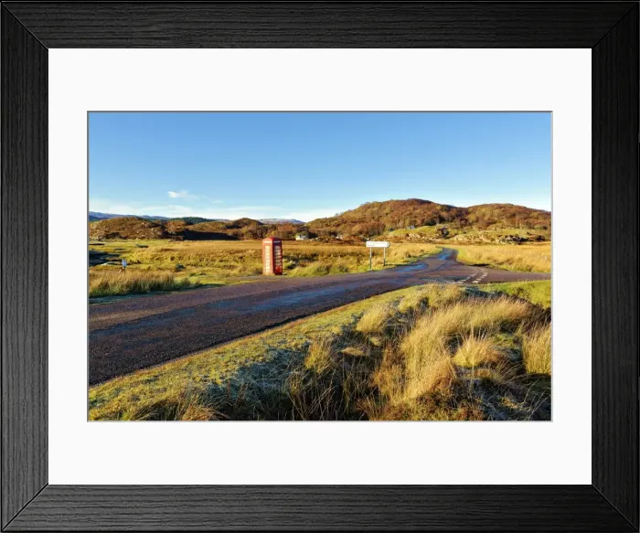 Framed Print : An autumn view of a red telephone box at the side of a quiet road in the remote Ardnamurchan Framed Print : An autumn view of a red telephone box at the side of a quiet road in the remote Ardnamurchan