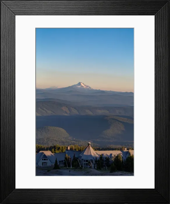 Framed Print : Timberline Lodge hotel and Mount Jefferson seen from Mount Hood, part of the Cascade Range Framed Print : Timberline Lodge hotel and Mount Jefferson seen from Mount Hood, part of the Cascade Range