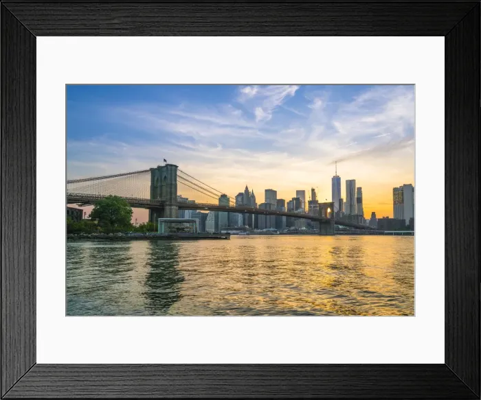 Framed Print : Brooklyn Bridge and Manhattan skyline at dusk, viewed from the East River, New York City Framed Print : Brooklyn Bridge and Manhattan skyline at dusk, viewed from the East River, New York City