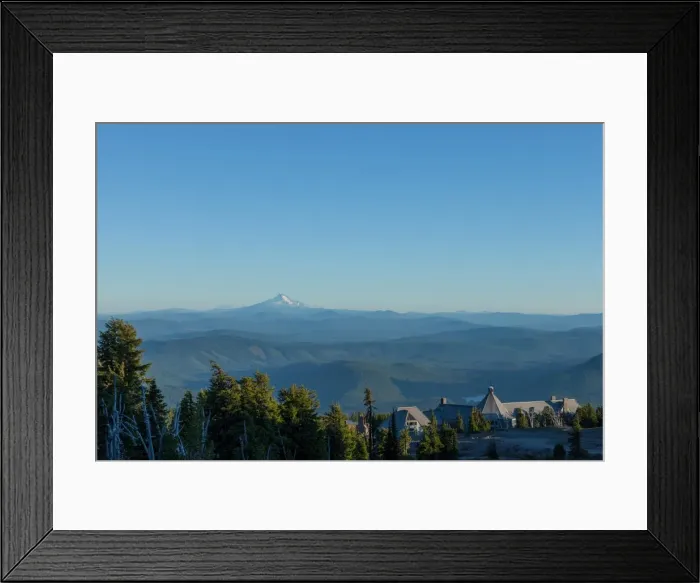 Framed Print : Timberline Lodge hotel and Mount Jefferson seen from Mount Hood, part of the Cascade Range