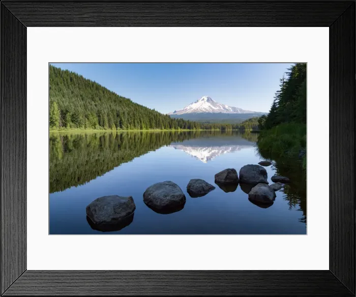 Framed Print : Mount Hood, part of the Cascade Range, perfectly reflected in the still waters of Trillium Lake Framed Print : Mount Hood, part of the Cascade Range, perfectly reflected in the still waters of Trillium Lake