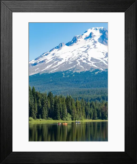Framed Print : Canoes and rowboat on the still waters of Trillium Lake with Mount Hood, part of the Cascade Range Framed Print : Canoes and rowboat on the still waters of Trillium Lake with Mount Hood, part of the Cascade Range
