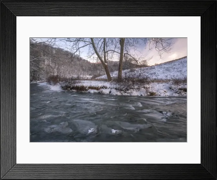 Framed Print : Snow covered landscape and icy river, Blue Ridge Mountains, North Carolina, United Framed Print : Snow covered landscape and icy river, Blue Ridge Mountains, North Carolina, United