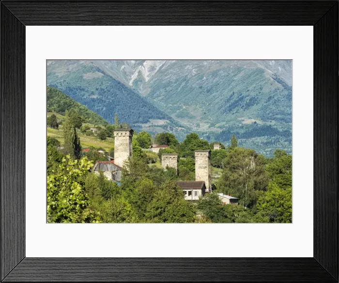 Framed Print : Traditional medieval Svanetian tower houses, Lashtkhveri village, Svaneti region Framed Print : Traditional medieval Svanetian tower houses, Lashtkhveri village, Svaneti region