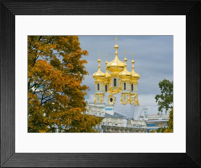 Framed Print : View of the domes of the Chapel of the Catherine Palace, UNESCO World Heritage Site Framed Print : View of the domes of the Chapel of the Catherine Palace, UNESCO World Heritage Site