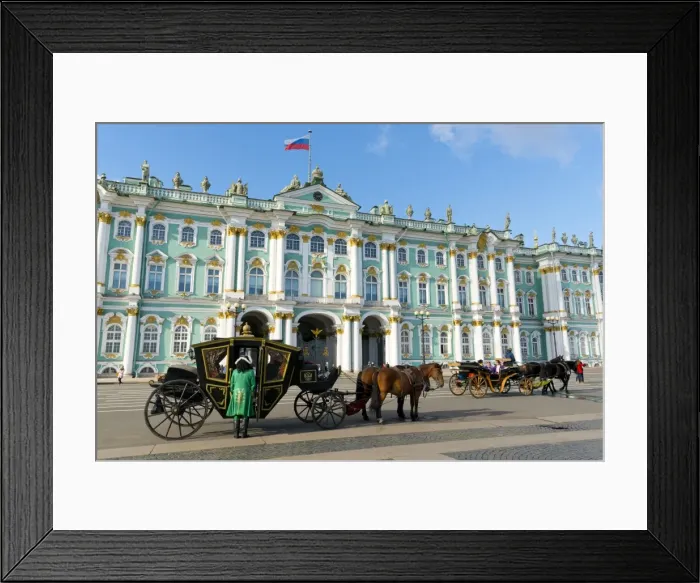 Framed Print : Horse drawn carriages in front of the Winter Palace (State Hermitage Museum), Palace Square Framed Print : Horse drawn carriages in front of the Winter Palace (State Hermitage Museum), Palace Square