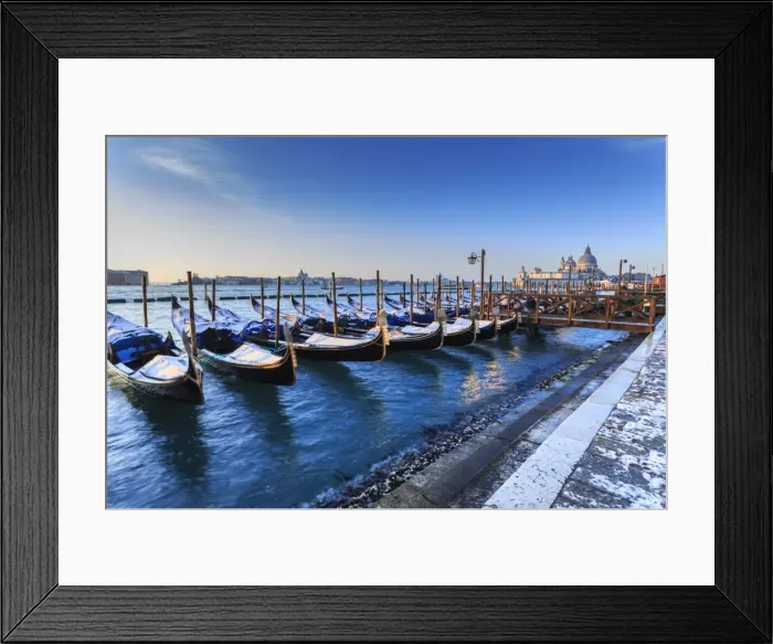 Framed Print : Gondolas with view to Basilica di Santa Maria della Salute after snow, Venice, UNESCO Framed Print : Gondolas with view to Basilica di Santa Maria della Salute after snow, Venice, UNESCO