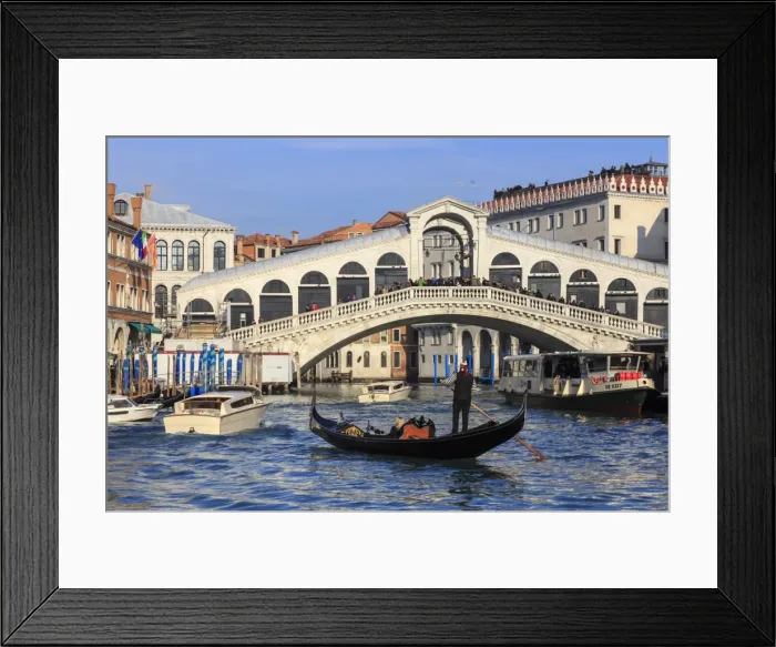 Framed Print : Gondola on Grand Canal and Rialto Bridge in winter, Venice, UNESCO World Heritage Site Framed Print : Gondola on Grand Canal and Rialto Bridge in winter, Venice, UNESCO World Heritage Site