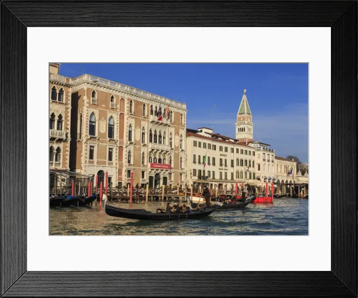 Framed Print : Gondolas on the Grand Canal, winter afternoon sun, Venice, UNESCO World Heritage Site Framed Print : Gondolas on the Grand Canal, winter afternoon sun, Venice, UNESCO World Heritage Site