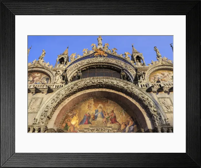 Framed Print : Basilica San Marco golden exterior mosaics in late afternoon sun in winter, Venice Framed Print : Basilica San Marco golden exterior mosaics in late afternoon sun in winter, Venice
