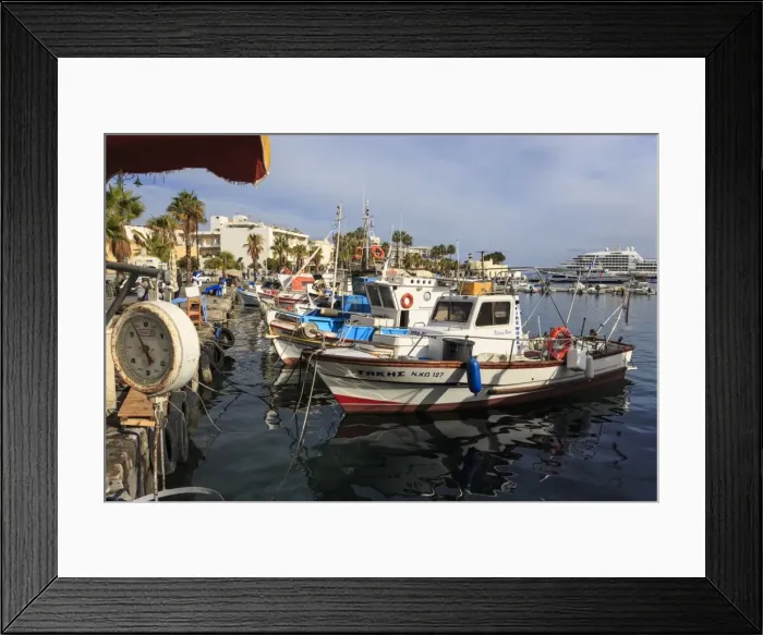 Framed Print : Fishing boats and cruise ship, harbour, Kos Town, Kos, Dodecanese, Greek Islands Framed Print : Fishing boats and cruise ship, harbour, Kos Town, Kos, Dodecanese, Greek Islands
