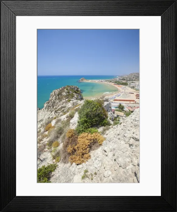 Framed Print : The cliffs frame the turquoise sea and the sandy beach of Licata, Province of Agrigento Framed Print : The cliffs frame the turquoise sea and the sandy beach of Licata, Province of Agrigento