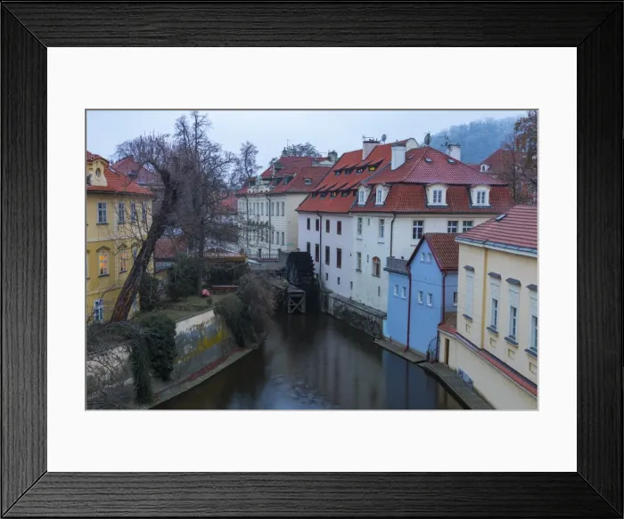 Framed Print : Typical houses on water canal frame the old mill of Certovka, Lesser Quarter, Prague Framed Print : Typical houses on water canal frame the old mill of Certovka, Lesser Quarter, Prague