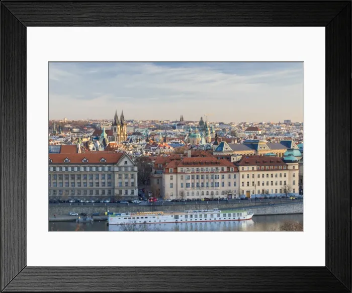 Framed Print : View of the historical buildings of the old town from Vltava River, Prague, Czech Republic