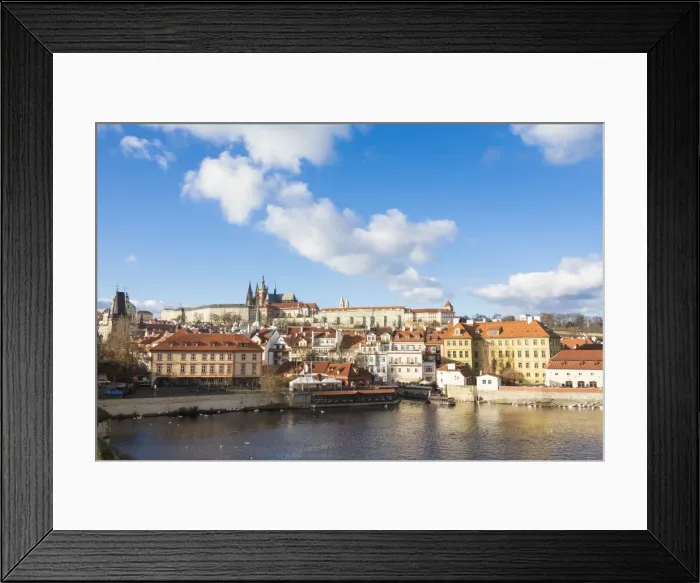 Framed Print : View of the Vltava River surrounded by the historical buildings, Prague, Czech Republic Framed Print : View of the Vltava River surrounded by the historical buildings, Prague, Czech Republic
