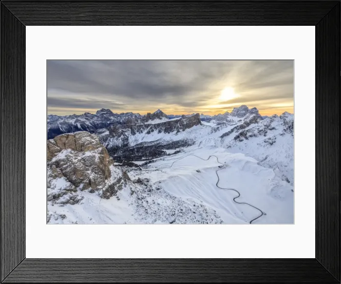 Framed Print : Aerial view of the snowy peaks of Giau Pass Ra Gusela and Lastoi De Formin, Cortina d Ampezzo Framed Print : Aerial view of the snowy peaks of Giau Pass Ra Gusela and Lastoi De Formin, Cortina d Ampezzo