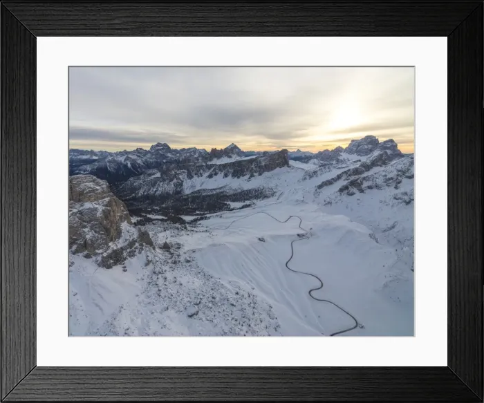 Framed Print : Aerial view of the snowy peaks of Giau Pass, Cortina d Ampezzo, Dolomites, Province of Belluno Framed Print : Aerial view of the snowy peaks of Giau Pass, Cortina d Ampezzo, Dolomites, Province of Belluno