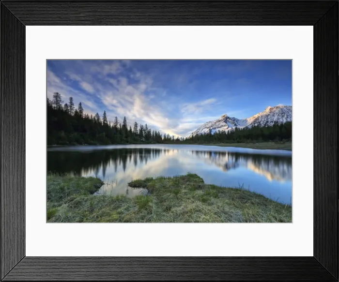 Framed Print : Sunrise frames the snowy peaks reflected in Lake Entova, Malenco Valley, Province of Sondrio Framed Print : Sunrise frames the snowy peaks reflected in Lake Entova, Malenco Valley, Province of Sondrio