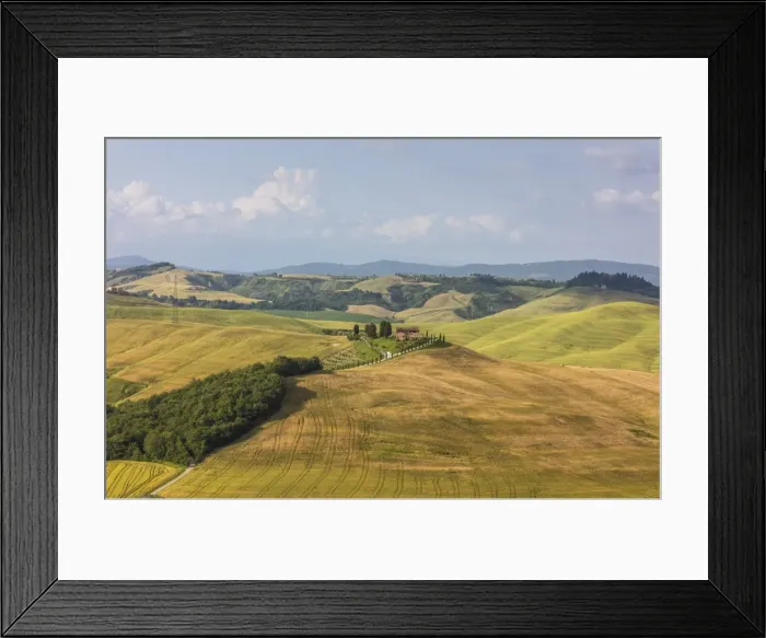 Framed Print : Green rolling hills and farm houses of Crete Senesi (Senese Clays), Province of Siena Framed Print : Green rolling hills and farm houses of Crete Senesi (Senese Clays), Province of Siena