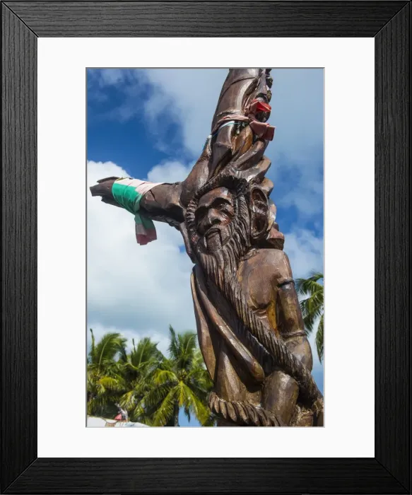 Framed Print : Wooden carvings on the Monument des Dix-Neuf (Monument of 19), Ouvea, Loyalty Islands Framed Print : Wooden carvings on the Monument des Dix-Neuf (Monument of 19), Ouvea, Loyalty Islands