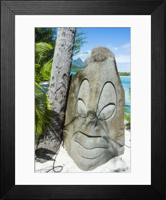 Framed Print : Carved stone statue on a Motu, Bora Bora, Society Islands, French Polynesia, Pacific Framed Print : Carved stone statue on a Motu, Bora Bora, Society Islands, French Polynesia, Pacific