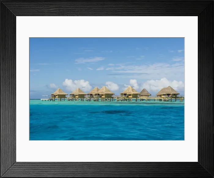 Framed Print : Overwater bungalows in luxury hotel in Bora Bora, Society Islands, French Polynesia Framed Print : Overwater bungalows in luxury hotel in Bora Bora, Society Islands, French Polynesia