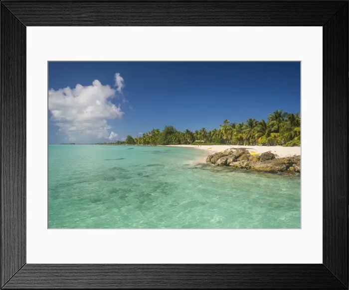 Framed Print : Beautiful palm fringed white sand beach in the turquoise waters of Tikehau, Tuamotus Framed Print : Beautiful palm fringed white sand beach in the turquoise waters of Tikehau, Tuamotus