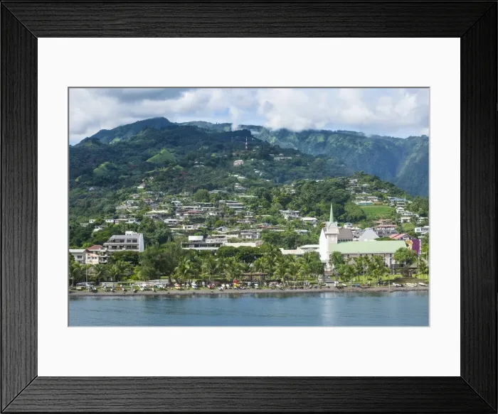 Framed Print : Dramatic mountains looming behind Papeete, Tahiti, Society Islands, French Polynesia Framed Print : Dramatic mountains looming behind Papeete, Tahiti, Society Islands, French Polynesia