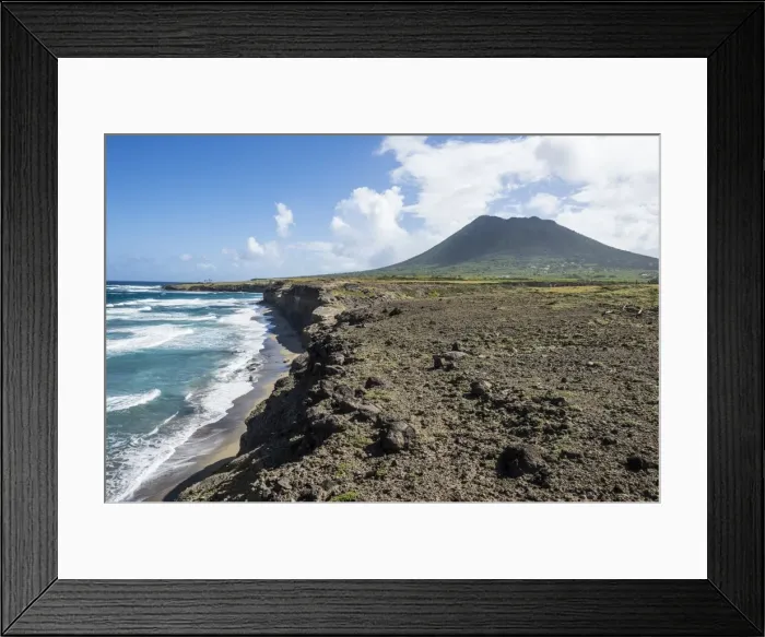 Framed Print : Costaline in front of the Quill hill, St. Eustatius, Statia, Netherland Antilles Framed Print : Costaline in front of the Quill hill, St. Eustatius, Statia, Netherland Antilles