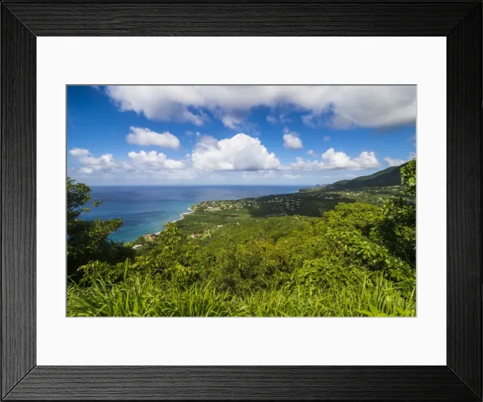 Framed Print : View over the coastline of Montserrat, British Overseas Territory, West Indies, Caribbean Framed Print : View over the coastline of Montserrat, British Overseas Territory, West Indies, Caribbean