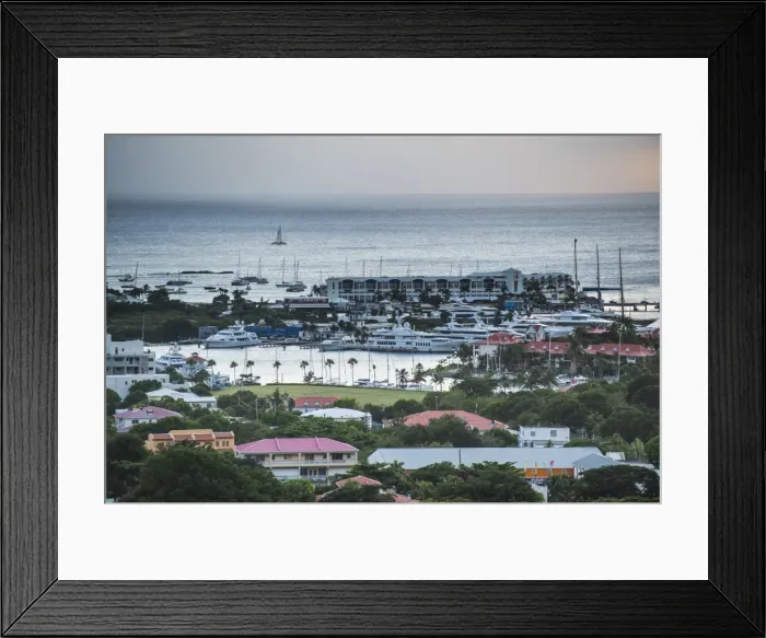 Framed Print : View over the boat harbour of Sint Maarten, Sint Maarten, West Indies, Caribbean Framed Print : View over the boat harbour of Sint Maarten, Sint Maarten, West Indies, Caribbean