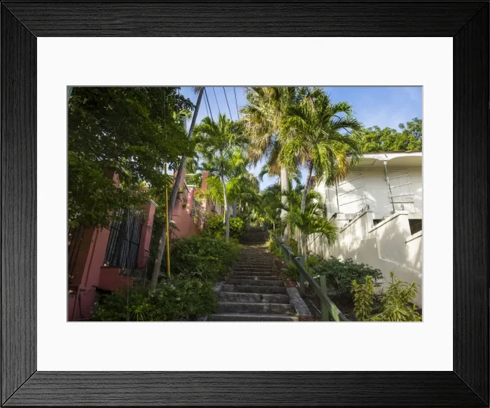 Framed Print : 99 steps, little alley in Charlotte Amalie, capital of St. Thomas, US Virgin Islands Framed Print : 99 steps, little alley in Charlotte Amalie, capital of St. Thomas, US Virgin Islands