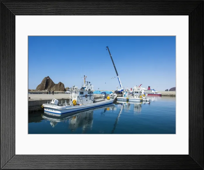 Framed Print : Boat harbour for vistitor boats in Shiretoko National Park, UNESCO World Heritage Site Framed Print : Boat harbour for vistitor boats in Shiretoko National Park, UNESCO World Heritage Site