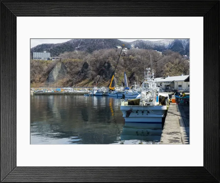 Framed Print : Boat harbour for vistitor boats in Shiretoko National Park, UNESCO World Heritage Site Framed Print : Boat harbour for vistitor boats in Shiretoko National Park, UNESCO World Heritage Site