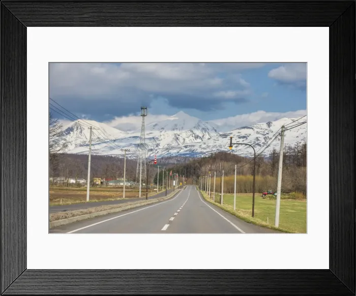 Framed Print : Road leading to the spectacular mountains of the Daisetsuzan National Park, UNESCO Framed Print : Road leading to the spectacular mountains of the Daisetsuzan National Park, UNESCO