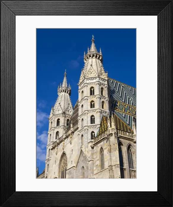 Framed Print : Romanesque Towers of St. Stephens Cathedral, UNESCO World Heritage Site, Stephansplatz Framed Print : Romanesque Towers of St. Stephens Cathedral, UNESCO World Heritage Site, Stephansplatz