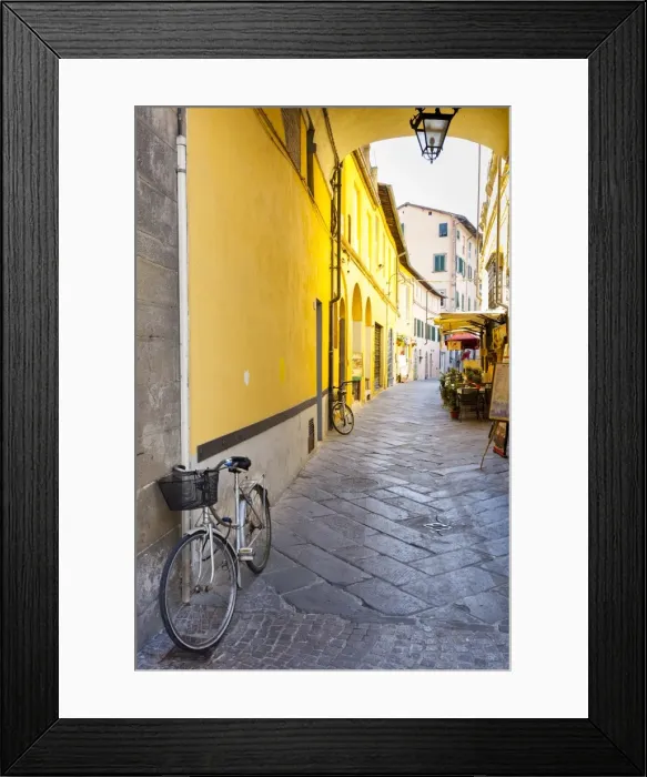 Framed Print : Bicycle parked at Via Degli Angeli, Lucca, Tuscany, Italy, Europe Framed Print : Bicycle parked at Via Degli Angeli, Lucca, Tuscany, Italy, Europe
