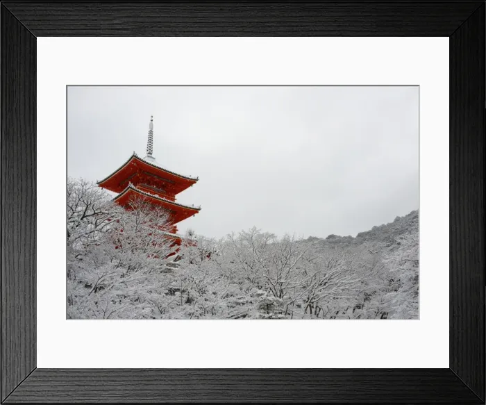 Framed Print : Kiyomizu-dera Temples pagoda hiding behind snow-covered trees, UNESCO World Heritage Site Framed Print : Kiyomizu-dera Temples pagoda hiding behind snow-covered trees, UNESCO World Heritage Site
